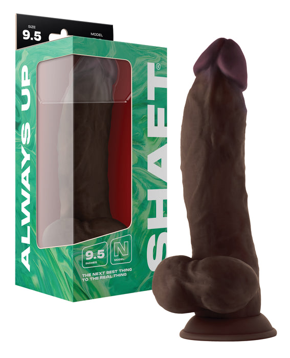 Shaft Model N Flexskin Liquid Silicone 9.5" Side Curve Dong w/Balls - Mahogany