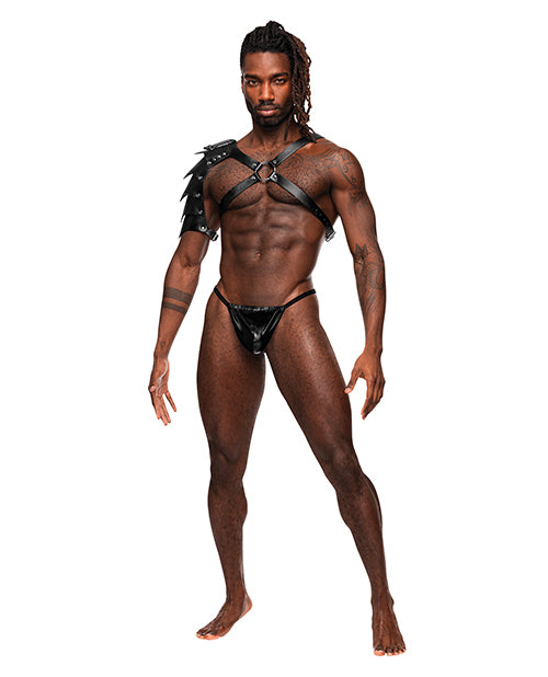 MP593266 O/S Aquarius PU Leather Chest Harness w/Half Sleeve Black