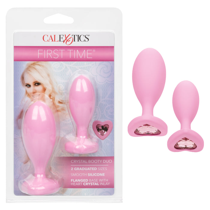 First Time Crystal Booty Duo Silicone Anal Plug (2 Pack) - Pink