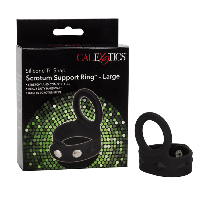 Silicone Tri-Snap Scrotum Support Cock Ring - Large - Black