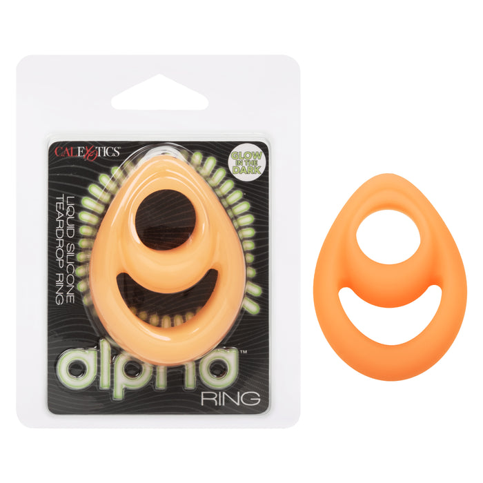 Alpha Glow in the Dark Liquid Silicone Teardrop Dual Ring - Orange