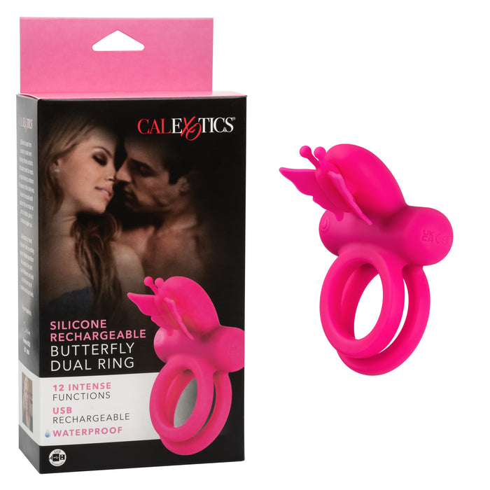 Silicone Rechargeable Dual Butterfly Couples Ring - Pink