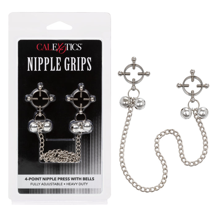 Nipple Grips 4-Point Nipple Press With Bells - Silver