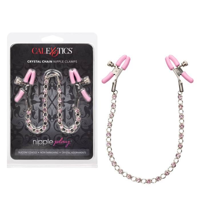 Nipple Play Crystal Chain Nipple Clamps - Pink