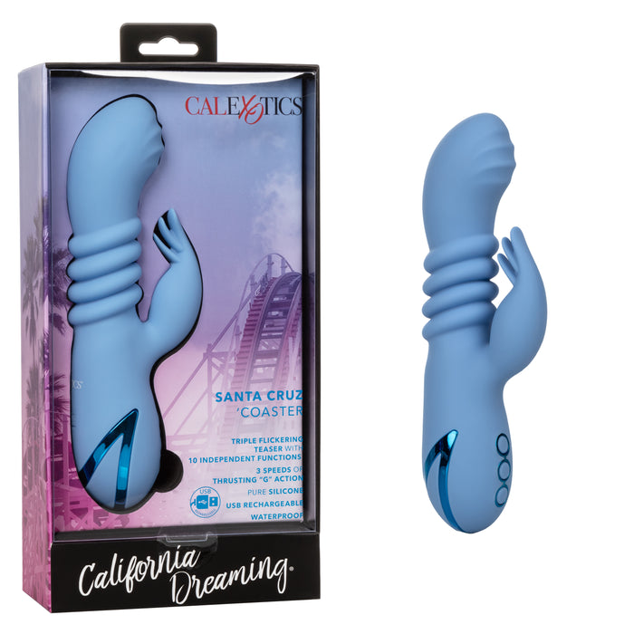 California Dreaming Santa Cruz Coaster Silicone Rechargeable Rabbit Vibrator - Blue