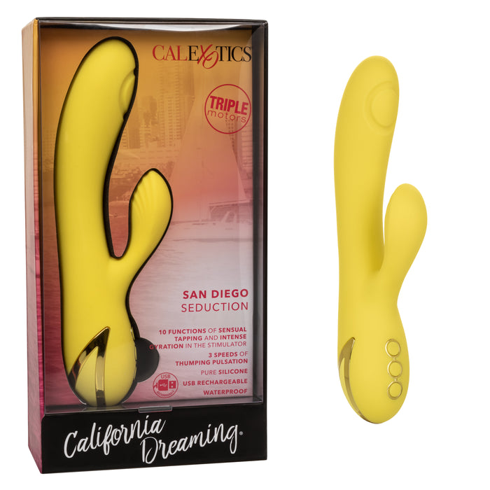 California Dreaming San Diego Seduction Rechargeable Silicone Rabbit Vibrator - Yellow