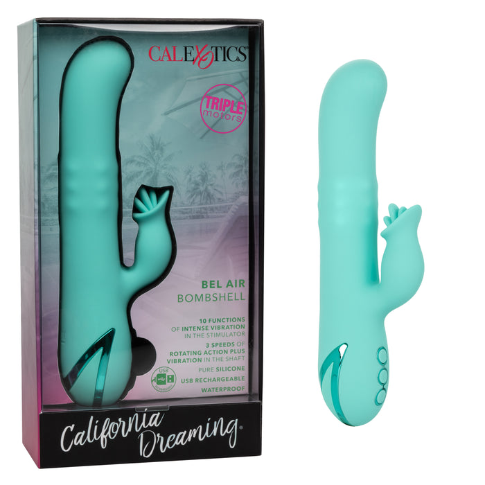 California Dreaming Bel Air Bombshell Rechargeable Silicone Vibrator with Clitoral Stimulator - Blue