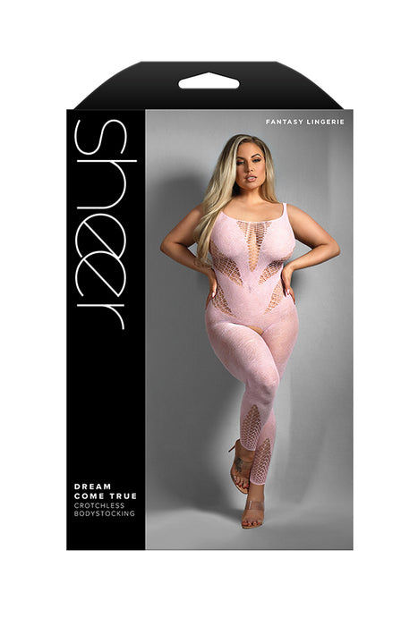 SF987 DREAM COME TRUE Floral lace and fishnet footless open crotch bodystocking