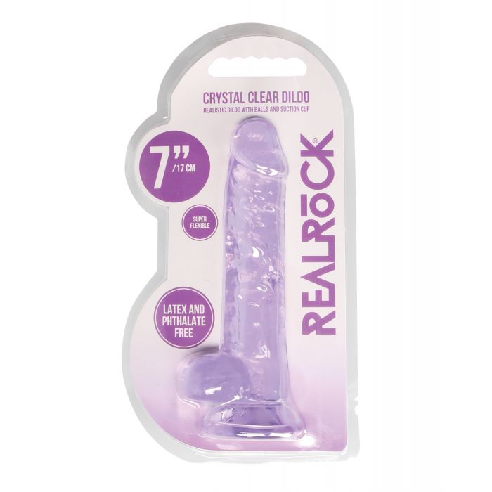 Crystal Clear 7'' Dildo w/Balls - Purple