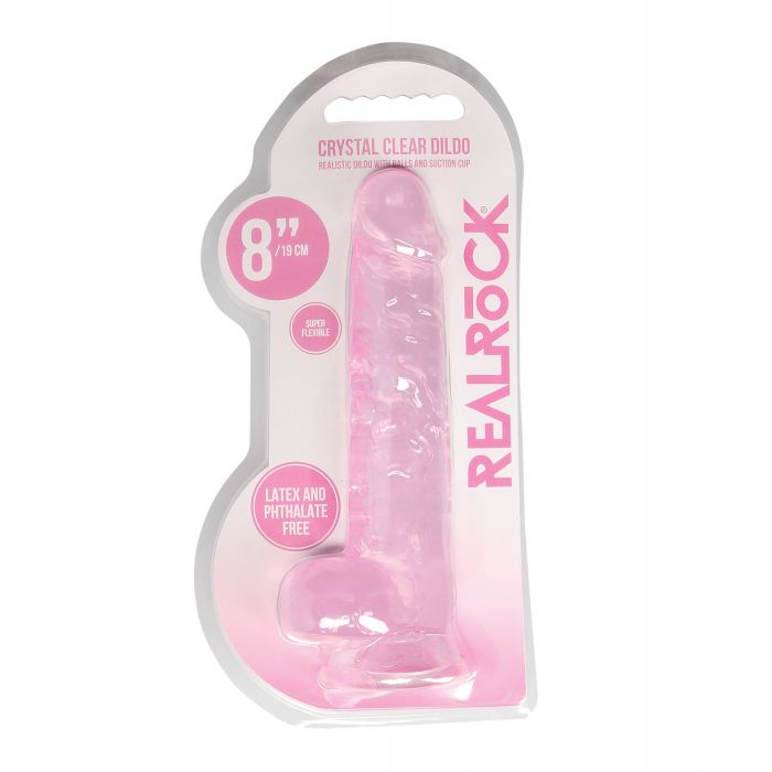 Realistic Crystal Clear 8'' Dildo w/Balls - Pink