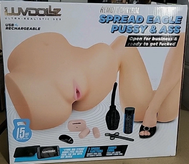LuvDollz Remote Controlled Spread Eagle Vibrating Rechargeable Masturbator with Bullets and Remote Control - Pussy & Ass - Vanilla