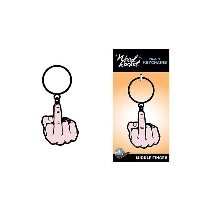 Wood Rocket Middle Finger Keychain - Pink