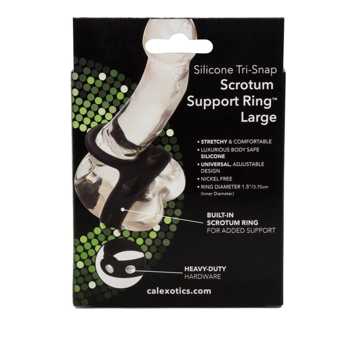 Silicone Tri-Snap Scrotum Support Cock Ring - Large - Black