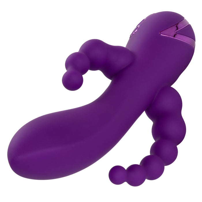 California Dreaming Long Beach Bootylicious Rechargeable Silicone Dual Penetrating Rabbit Vibrator - Purple
