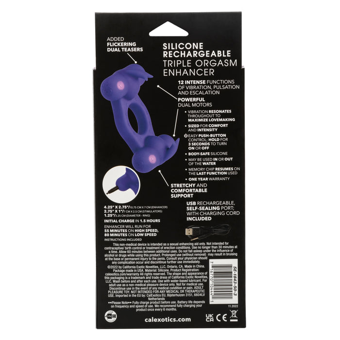 Couple's Enhancers Silicone Rechargeable Triple Orgasm Enhancer - Purple