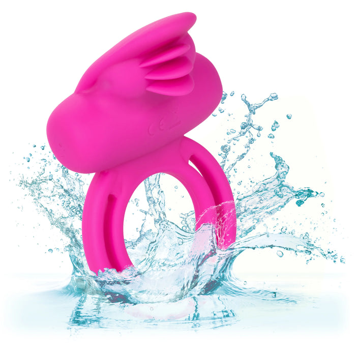 Silicone Rechargeable Dual Clit Flicker Vibrating Cockring Multispeed Waterproof Pink