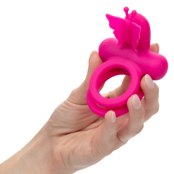 Silicone Rechargeable Dual Butterfly Couples Ring - Pink