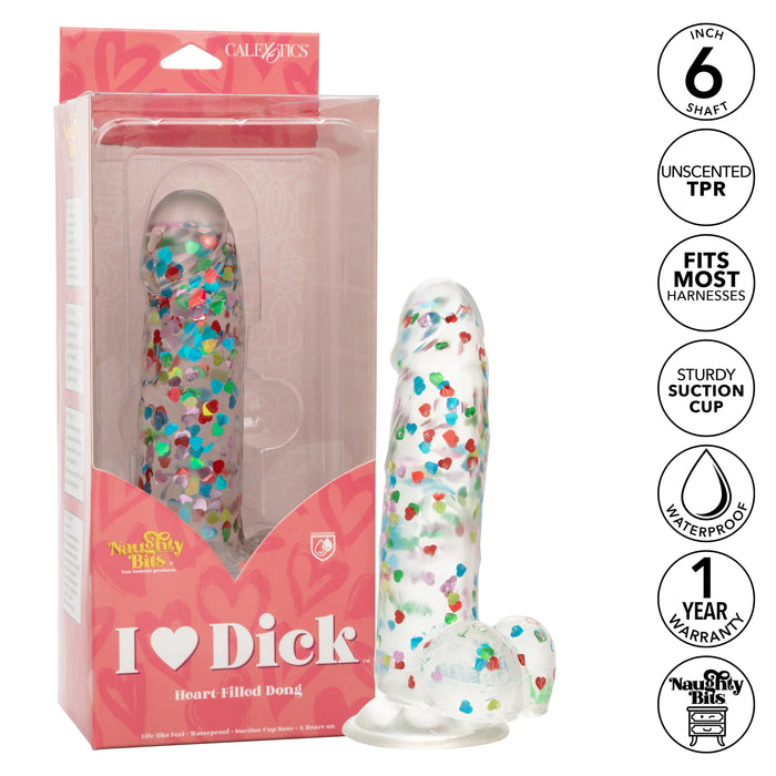 Naughty Bits I Love D Heart-Filled Dong - Clear