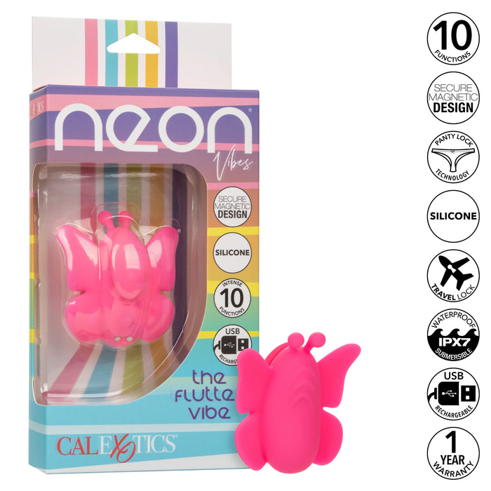 Neon Vibes The Flutter Vibe Rechargeable Silicone Butterfly Panty Vibe - Pink