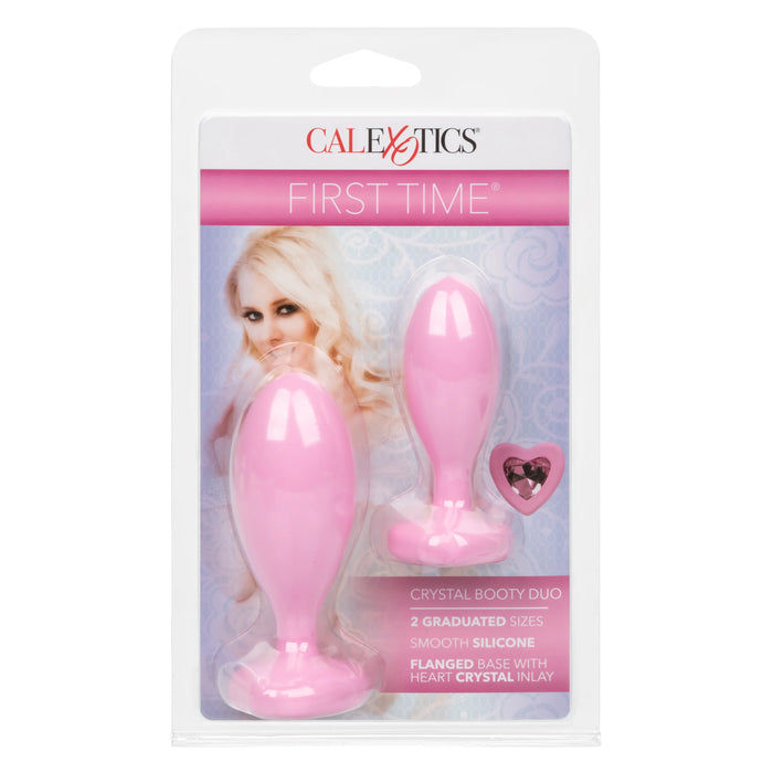 First Time Crystal Booty Duo Silicone Anal Plug (2 Pack) - Pink