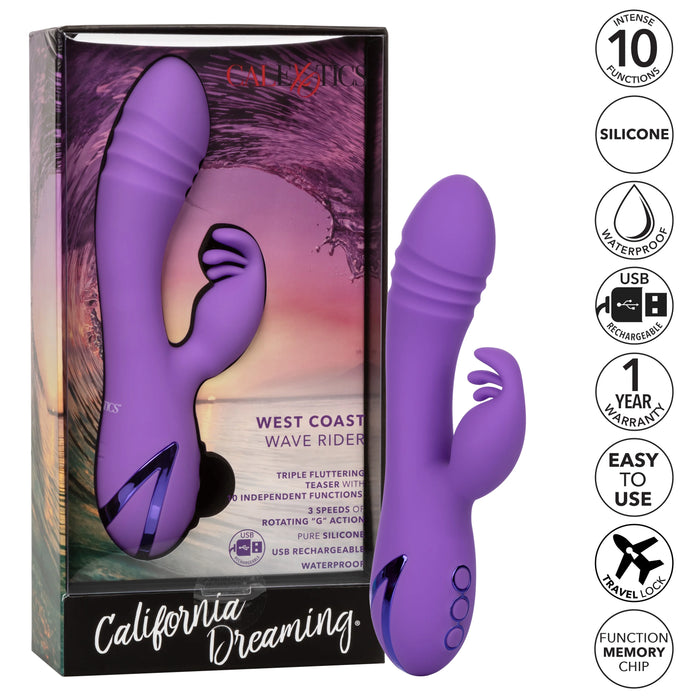California Dreaming West Coast Wave Rider Silicone Rechargeable Rabbit Vibrator - Purple