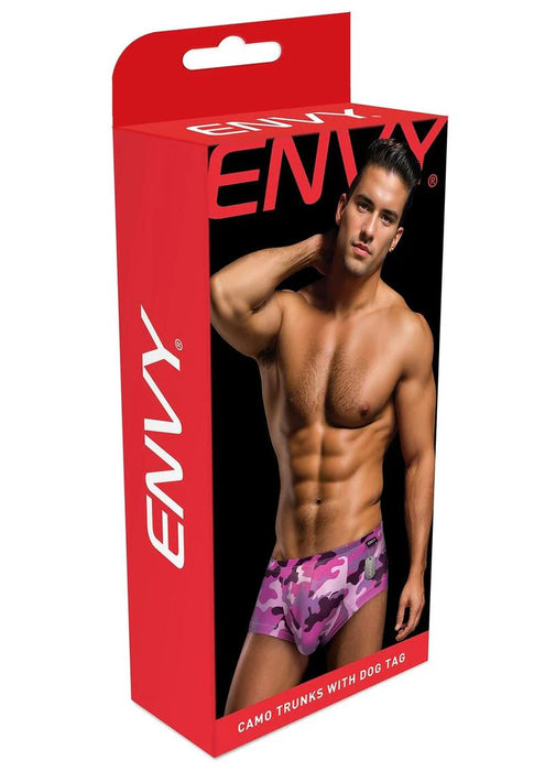 BLE107 ENVY CAMO TRUNKS W/DOG TAG-CAMO/PNK