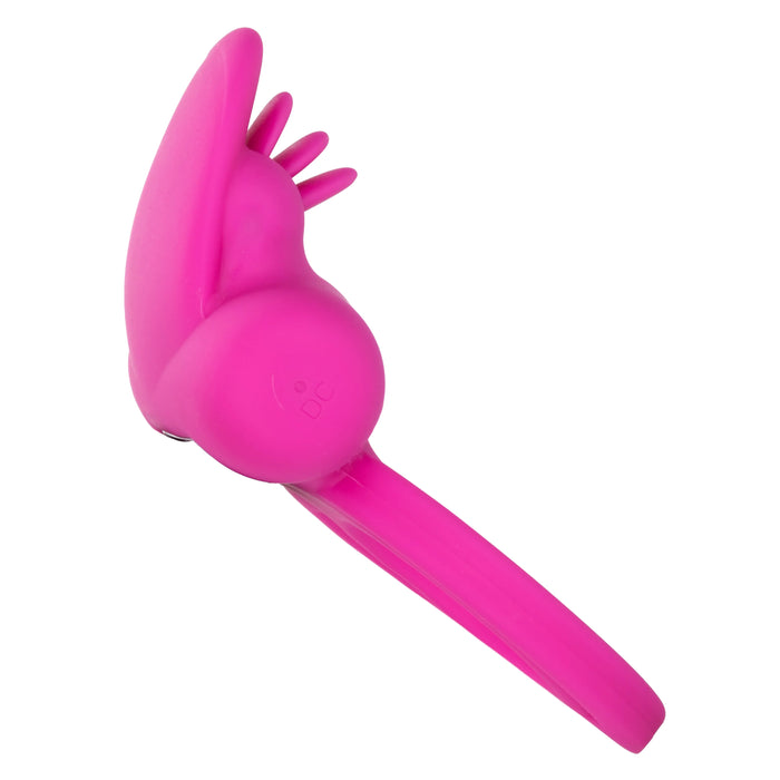 Silicone Rechargeable Dual Clit Flicker Vibrating Cockring Multispeed Waterproof Pink