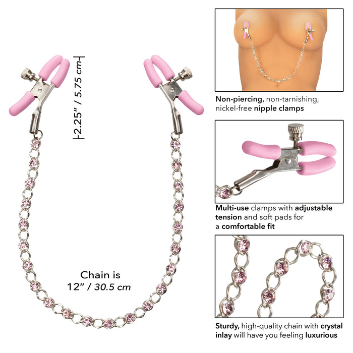 Nipple Play Crystal Chain Nipple Clamps - Pink