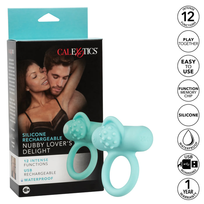 Couple's Enhancers Silicone Rechargeable Nubby Lover's Delight - Teal