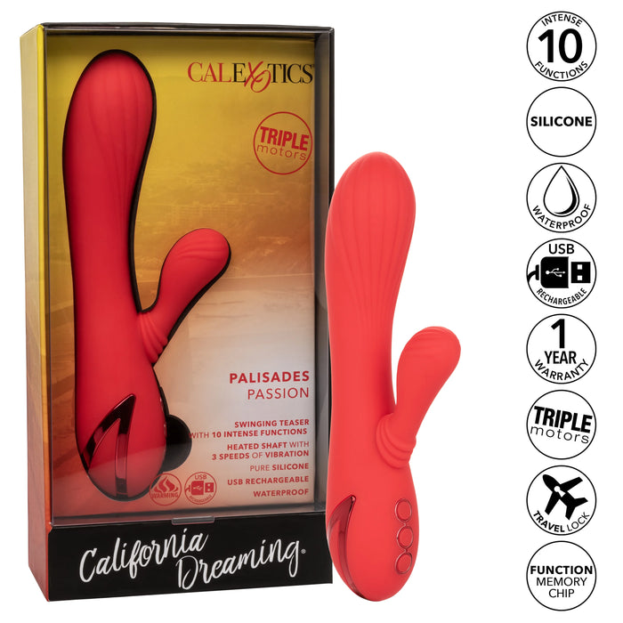 California Dreaming Palisades Passion Rechargeable Silicone Rabbit Vibrator - Red