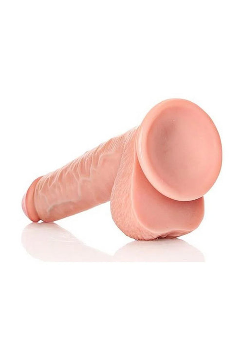 RealRock Realistic 11 in. Straight Dildo With Balls and Suction Cup Beige