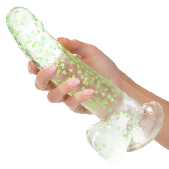 Naughty Bits I Leaf Dick Glow-in-The-Dark Weed Leaf Filled Dildo - Green