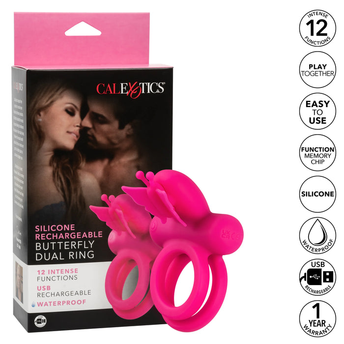 Silicone Rechargeable Dual Butterfly Couples Ring - Pink