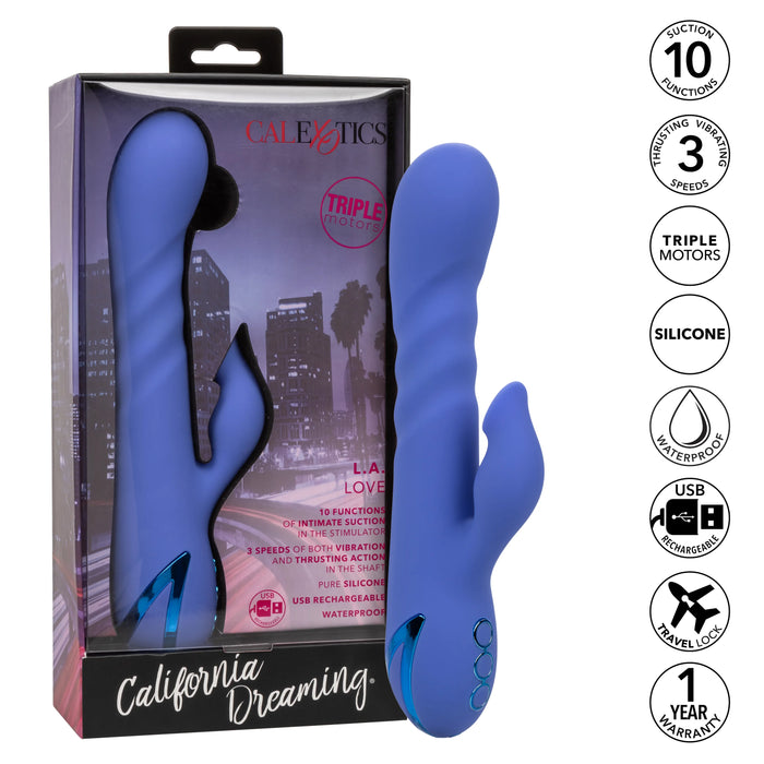 California Dreaming L.A. Love Rechargeable Silicone Vibrator with Clitoral Stimulator - Blue