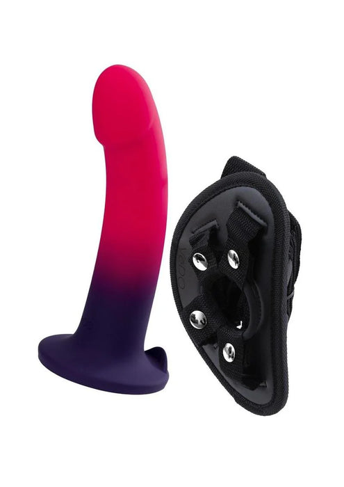 VeDO Duo Silicone Dildo with Harness - Pink/Purple