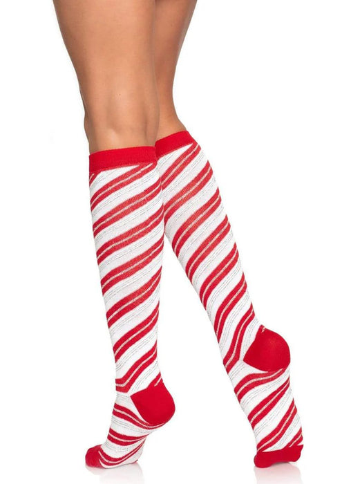 Candy cane lurex knee socks