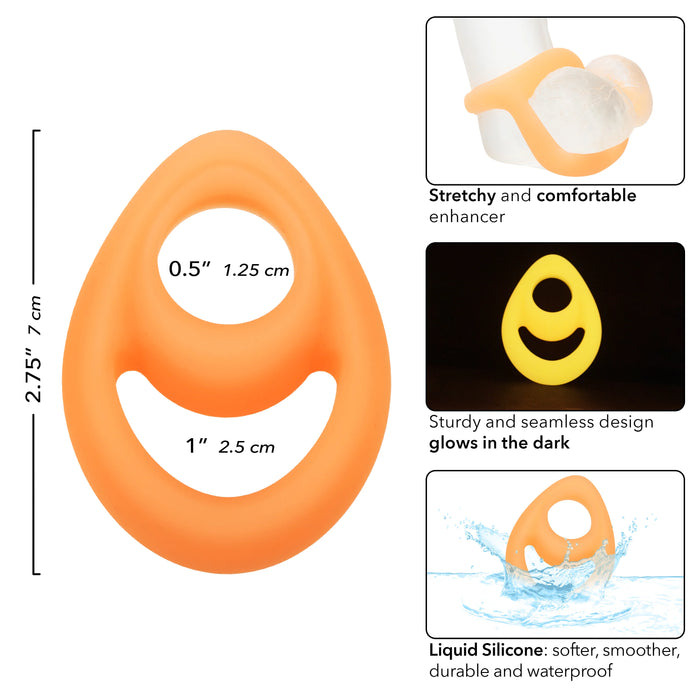 Alpha Glow in the Dark Liquid Silicone Teardrop Dual Ring - Orange