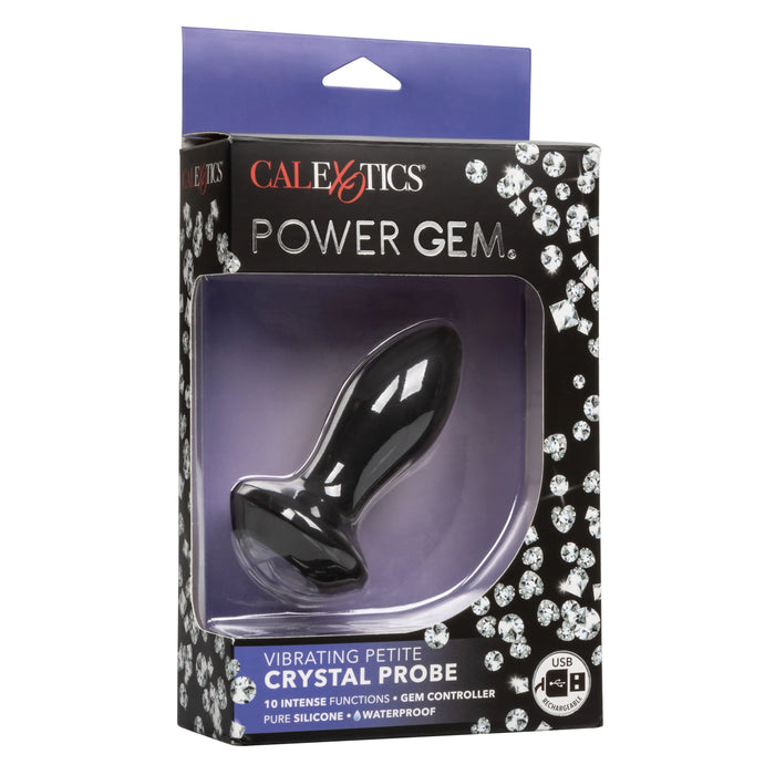 Power Gem Vibrating Petite Crystal Probe Silicone Rechargeable Anal Plug - Black