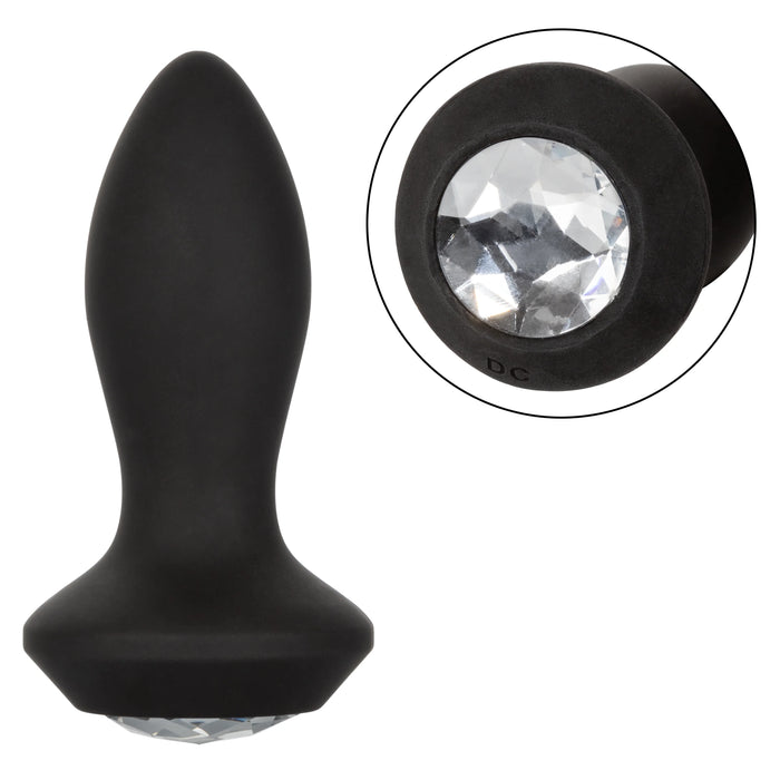 Power Gem Vibrating Petite Crystal Probe Silicone Rechargeable Anal Plug - Black