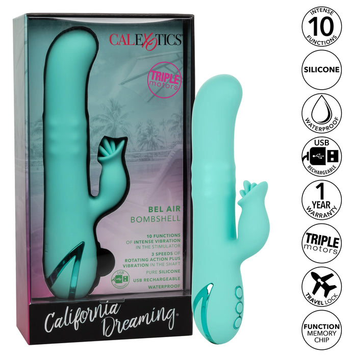 California Dreaming Bel Air Bombshell Rechargeable Silicone Vibrator with Clitoral Stimulator - Blue