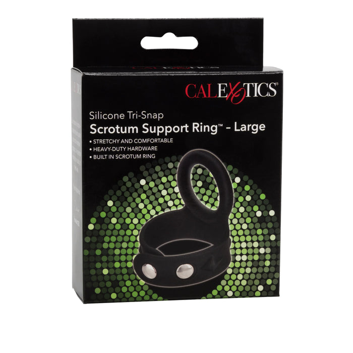 Silicone Tri-Snap Scrotum Support Cock Ring - Large - Black