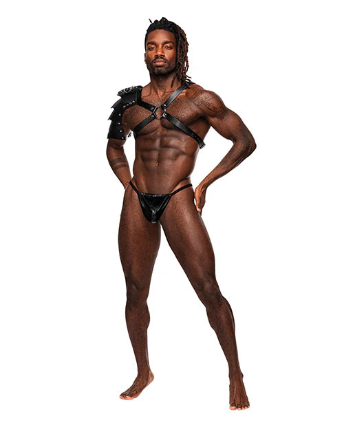 MP593266 O/S Aquarius PU Leather Chest Harness w/Half Sleeve Black