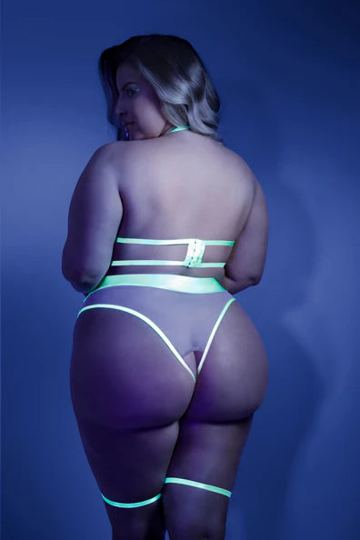 GL2105 Queen Green In A Trance Crotchless Teddy with Leg Garters