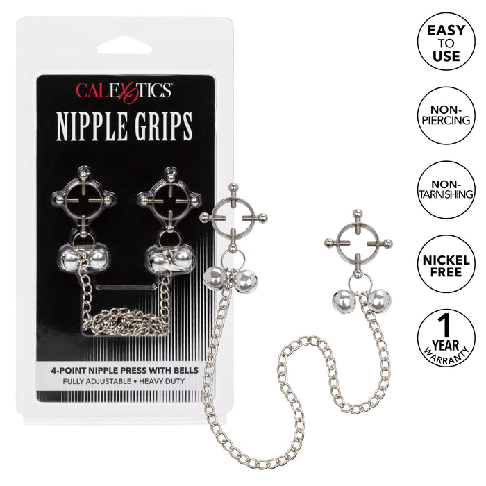 Nipple Grips 4-Point Nipple Press With Bells - Silver