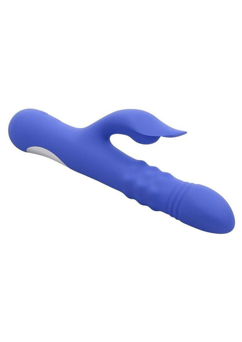 Pop Goes The O Rechargeable Silicone Triple Motor Thrusting Rabbit Vibrator - Blue