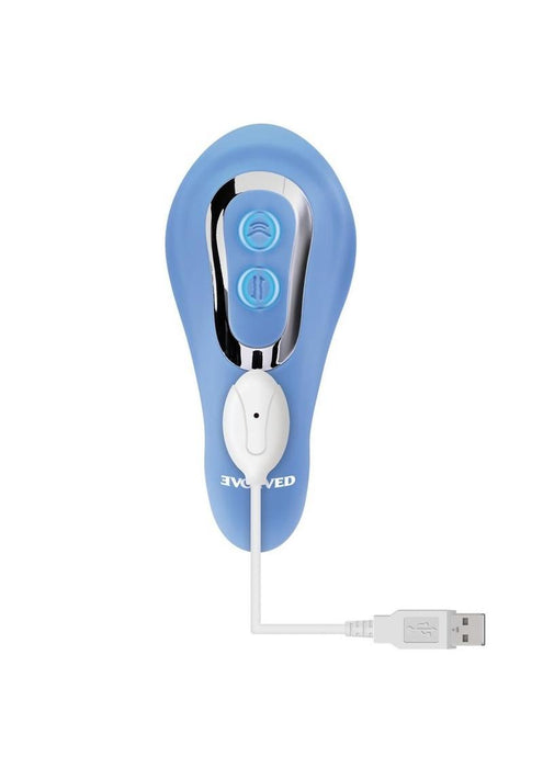 Tap & Thrust Rechargeable Silicone Vibrator with Clitoral Stimulation - Blue