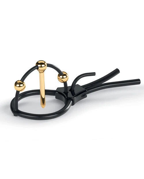 Plunging Pete w/Strap & Urethral Sound - Black/Gold